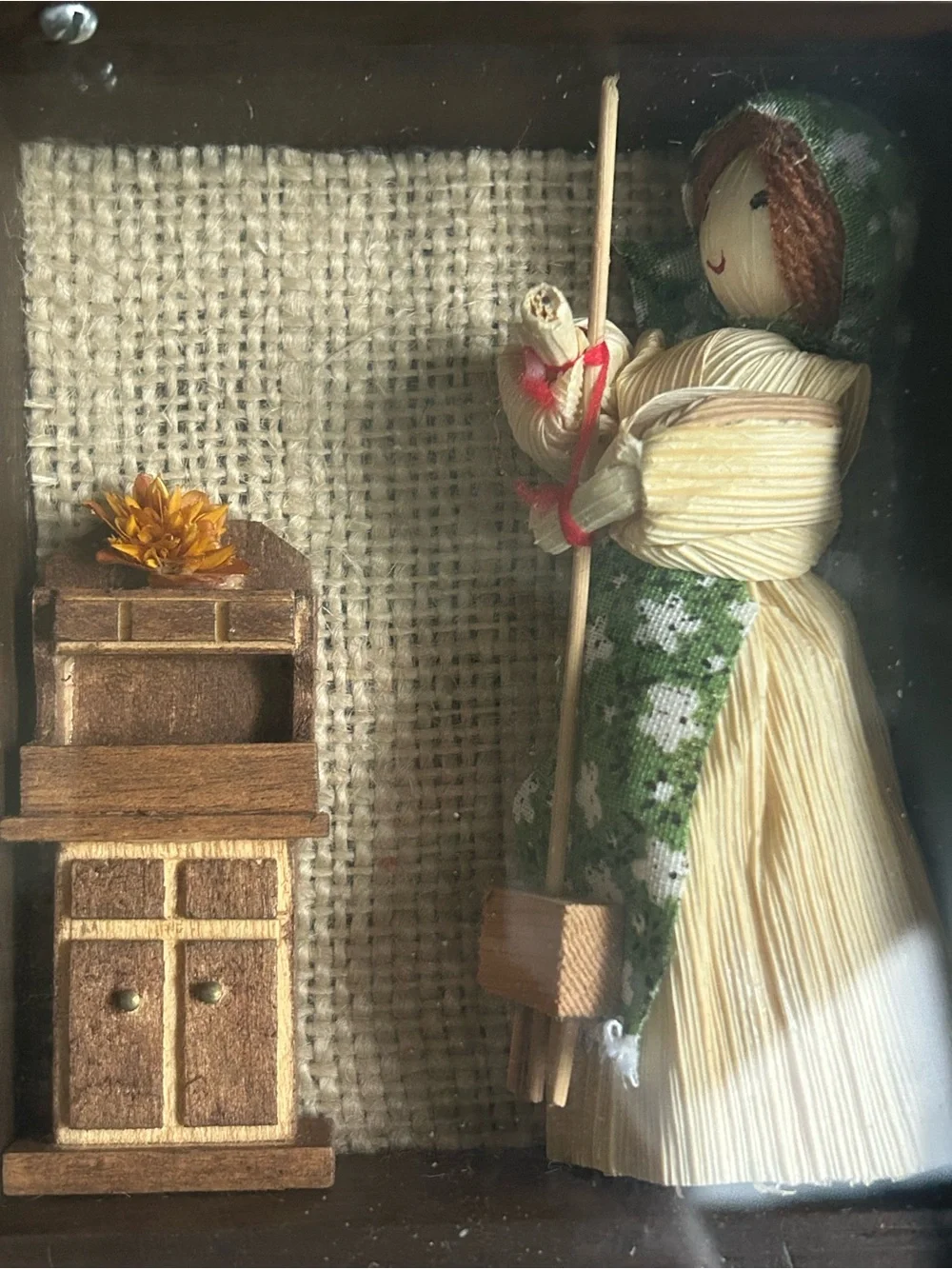 Vintage Wooden Glass-Front Shadow Box Miniatures Wall Decor